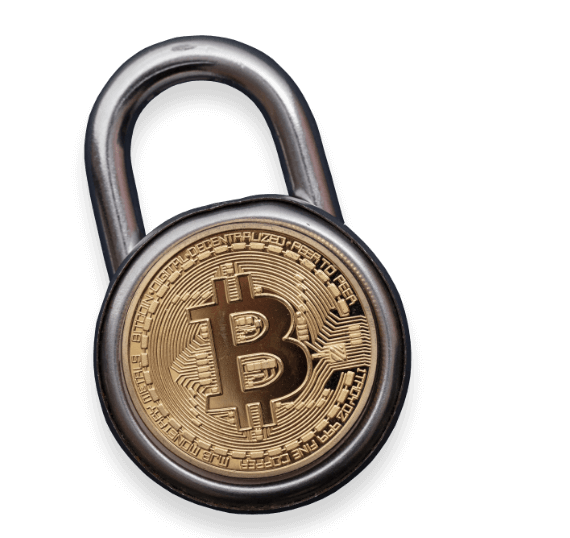 Secured padlock with bitcoin logo